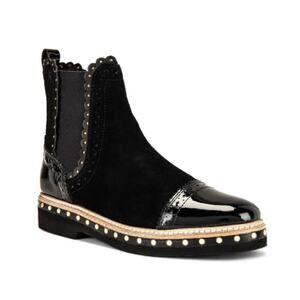 Free People Atlas Black suede and patent leather studded Chelsea boots EU 37/6.5